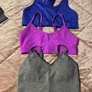 3 Sports Bras - Blue, Purple, and Gray Size Medium